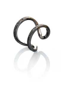 "Black Gold and Diamonds ring with a circular design, inspired by the concept of karma and life’s balance."