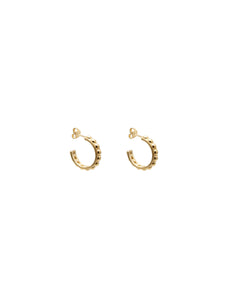 "Yellow gold small earrings with sea urchin'shell-inspired texture, subtle and stylish."